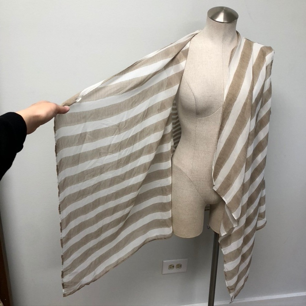 Chico's Sheer Darma Vest Women 2 Large New Khaki Striped Draped Open Front Boho - Picture 2 of 10